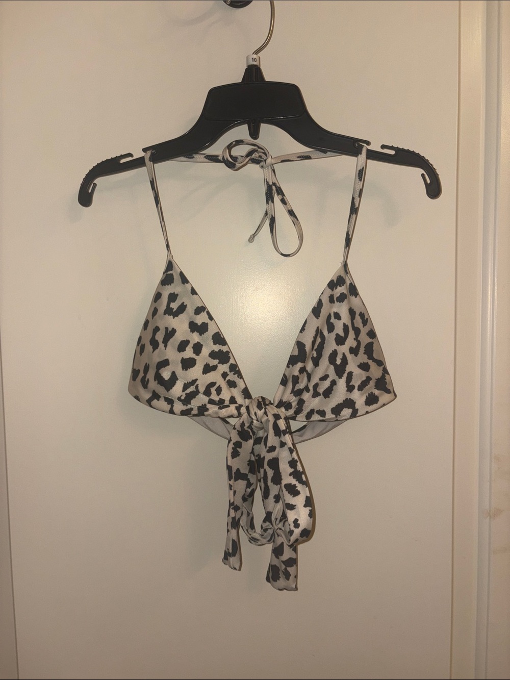 aerie Black & White Leopard Print Tie-Front Bikini Top